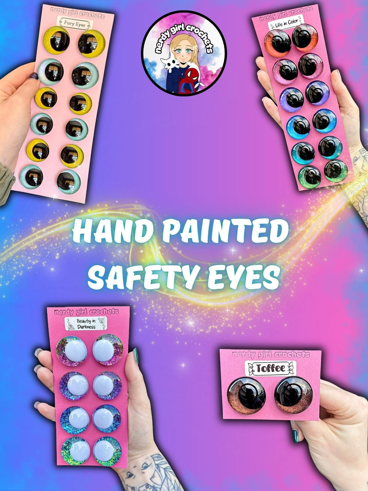 Hand-Painted Safety Eyes for Amigurumi by Nerdy Girl Crochets ✨
