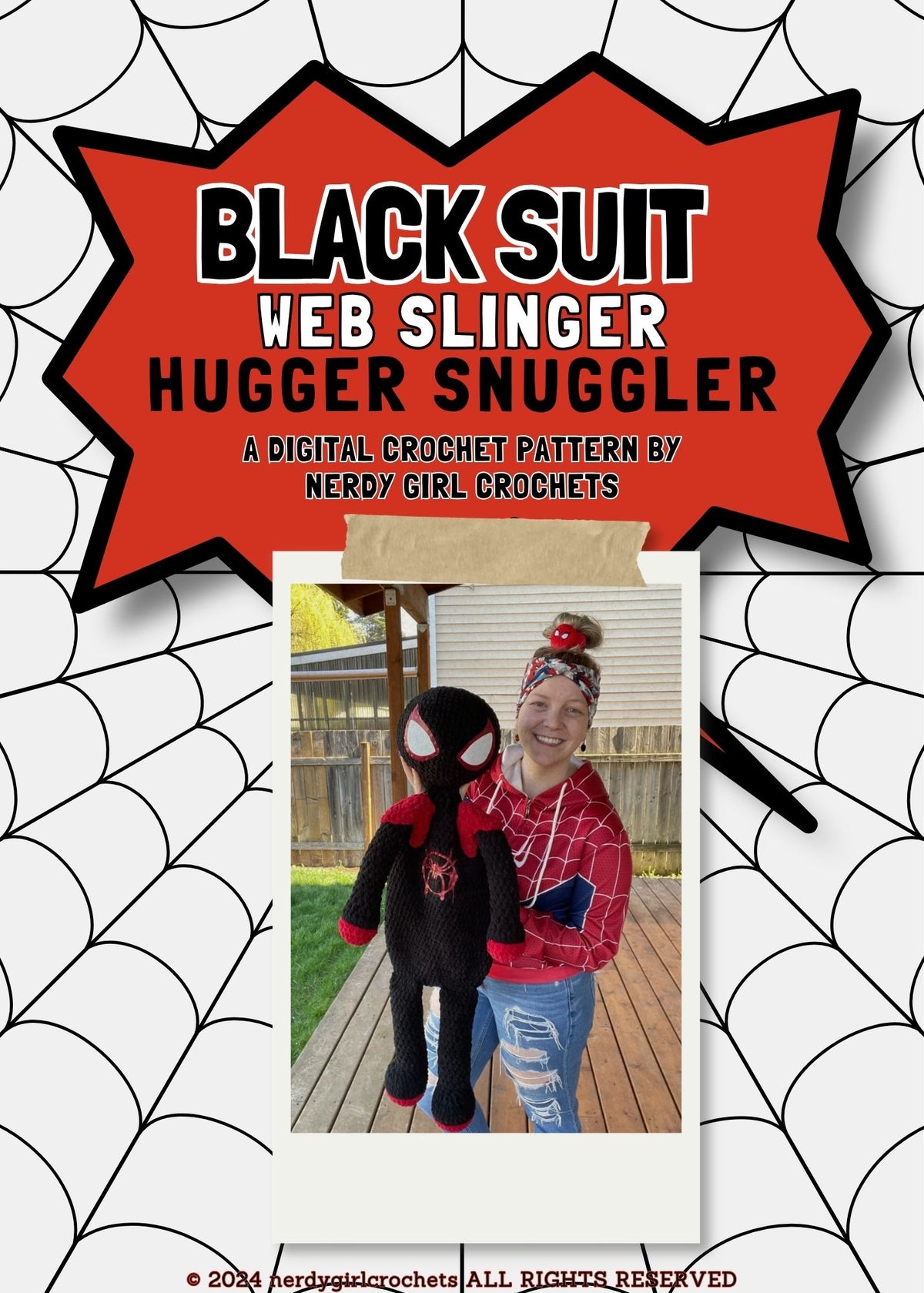 Black Suit Web Slinger Hugger Snuggler Crochet Pattern designed by Nerdy Girl Crochets